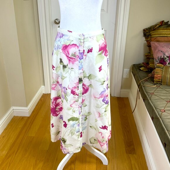 Chaps Linen Skirt Maxi Floral Buttonfront (4) - Picture 1 of 6